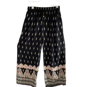 Indero Blue Paisley Print Elastic Waist Pull-On Wide Leg Cotton Pants Size OS